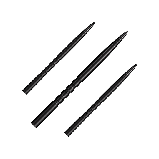 Ein Bild zeigt ein Produkt mit dem Namen SM3823_Shot_Grip_Point_Steeldartspitzen_Schwarz_45mm_1Set. Das Produkt ist vermutlich ein Set von schwarzen Dartspitzen.