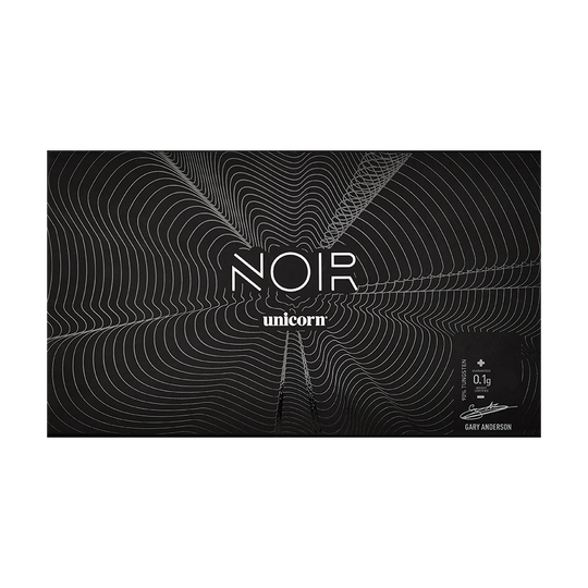 23831_Unicorn_Noir_Gary_Anderson_Phase_5_Softdarts_4 Die Abbildung zeigt die Verpackung der "Unicorn Noir Gary Anderson Phase 5 Softdarts". Das Design ist schwarz mit feinen, geschwungenen Linien und weißer Schrift.