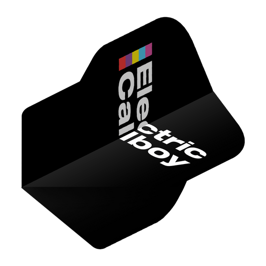 Das Bild zeigt das Produkt Electric Callboy Tanzneid Flight Pack - 10 Sets. Es handelt sich um ein Dartzubehör in schwarzer Ausführung.