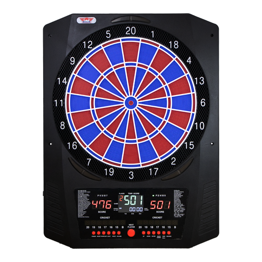 Bulls NL Universum Pro Light Electronic Dartboard - Blue Red Das Bild zeigt das Bulls NL Universum Pro Light Elektronisches Dartboard in Blau und Rot. Es handelt sich um ein elektronisches Dartboard für präzises Spielen.