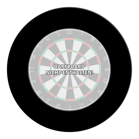 McDart Dartboard Surround Auf dem Bild ist ein schwarzer Steeldartboard-Surround zu sehen. Das Zubehör wird zum Schutz der Wand um die Dartscheibe verwendet.