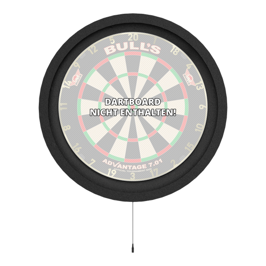Bulls NL Lumo 2 Light Surround Lighting System Das Bild zeigt das Bulls NL Lumo 2 Light Surround Beleuchtungssystem, das einen Dartboard-Rahmen mit integrierter Beleuchtung darstellt. In der Mitte steht geschrieben "Dartboard nicht enthalten".