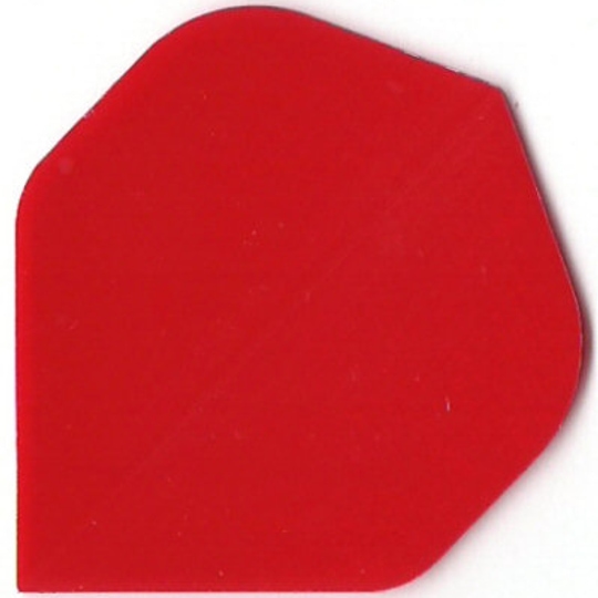 pr1 Das Bild zeigt ein einfaches, rotes Dartflight mit der Bezeichnung "Poly-Plain Flights PR1". Die Oberfläche ist glatt und einfarbig ohne Muster.