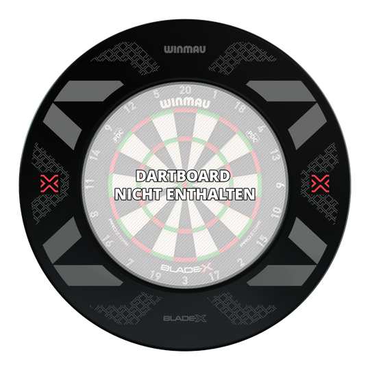 Abgebildet ist das Winmau Blade X Dartboard Surround. Die schwarze Umrandung eignet sich ideal zur Ergänzung eines Dartboards.
