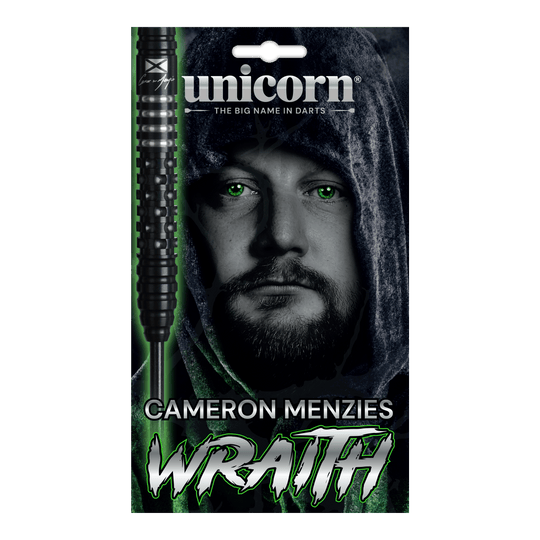 Unicorn Wraith Cameron Menzies Steel Darts - 23g Das Bild zeigt die Unicorn Wraith Cameron Menzies Steeldarts mit 23 Gramm Gewicht. Sie eignen sich für den Einsatz im Steeldartbereich.