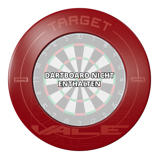 Target VALE Dartboard Surround Das Bild zeigt das Produkt "Target VALE Dartboard Surround" in Rot. In der Mitte steht der Hinweis "Dartboard nicht enthalten".