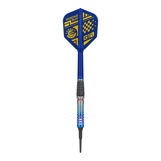 Target Japan Rising Sun GEN10 soft darts - 21.5g Dieses Bild zeigt den Target Japan Rising Sun GEN10 Softdarts mit 21,5g. Der Dart besticht durch seine auffällige Gestaltung und hervorragende Verarbeitung.