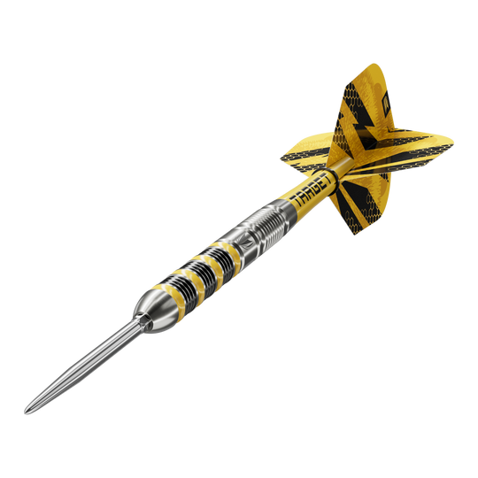 Target Buzz 01 Swiss Points steel darts Das Foto zeigt Target Buzz 01 Swiss Points Steeldarts. Sie bieten eine gute Griffigkeit und Präzision beim Wurf.