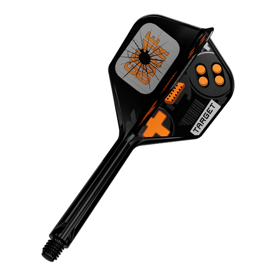 Das Bild zeigt einen einzelnen Dart Flight. Es handelt sich um das Modell 410578 Target K-Flex GameOver No6 Flights 33mm.