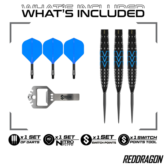 Auf dem Bild ist Red Dragon AMP Torpedo Switch Point Steeldarts zu sehen. Diese Darts bieten eine innovative Switch Point Funktion.