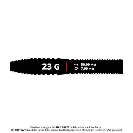 Das Bild zeigt die Unicorn Mensur Suljovic The Gentle Steeldarts mit einem Gewicht von 23g. Diese Darts sind nach dem Profi Mensur Suljovic benannt.