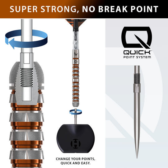 Harrows Luke Woodhouse Series 3 Quick Point Steeldarts ist hier abgebildet. Diese Steeldarts sind für präzises Spiel entwickelt.