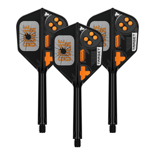 Ein Satz Target K-Flex GameOver No6 Flights, 33 mm. Die Flights werden im Bild dargestellt.