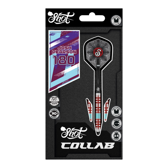 Shot Collab Pro Series Josh Pearson Steeldarts - 23g Auf dem Foto sind die Shot Collab Pro Series Josh Pearson Steeldarts - 23g zu sehen. Sie eignen sich ideal für professionelle Dartspieler.