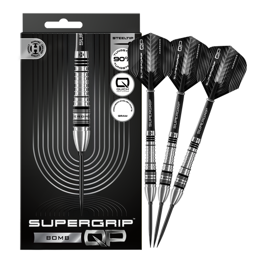 Harrows Supergrip Bomb Quick Point Steel Darts Abgebildet sind die Harrows Supergrip Bomb Quick Point Steeldarts in voller Länge. Sie eignen sich ideal für ambitionierte Dartspieler.