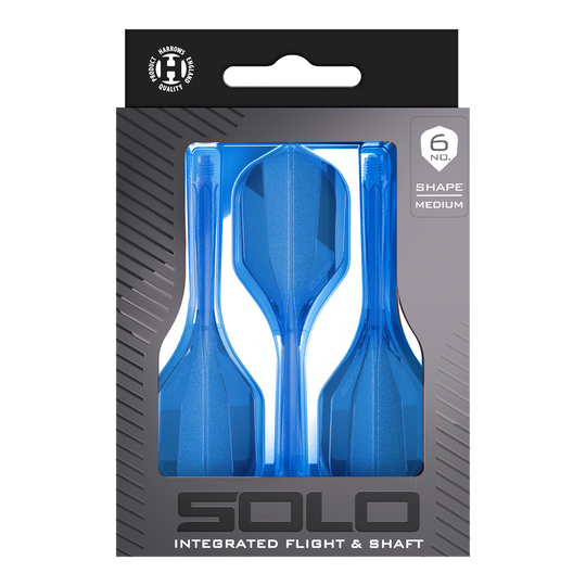 Harrows Solo No6 Flight Shaft System - Blue Zu sehen ist das Harrows Solo No6 Flight-Shaft-System in Blau. Das Produkt wird aus einer bestimmten Perspektive gezeigt.