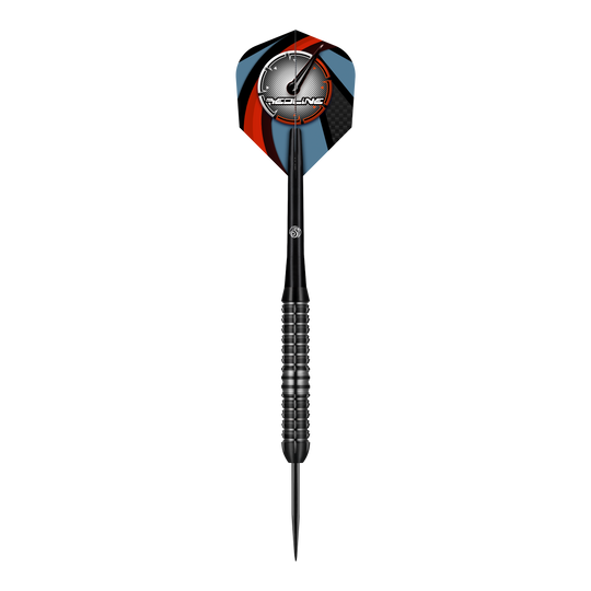 Shot Redline Blazed Steel Darts Der Shot Redline Blazed Steeldart ist ein schwarzer Dartpfeil mit einem gerillten Griff und einer spitzen Metallspitze. Das Dartflight zeigt ein modernes Design mit rot, blau und schwarzen Farben sowie dem "Redline"-Logo.