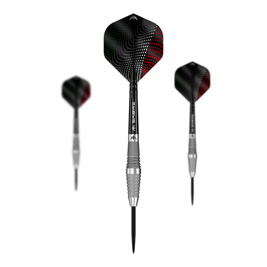 Mission Michele Turetta Sandblasted Steeldarts - 23g im Set dargestellt. Das Bild zeigt mehrere Dartpfeile als Produktset mit sandgestrahlter Optik.