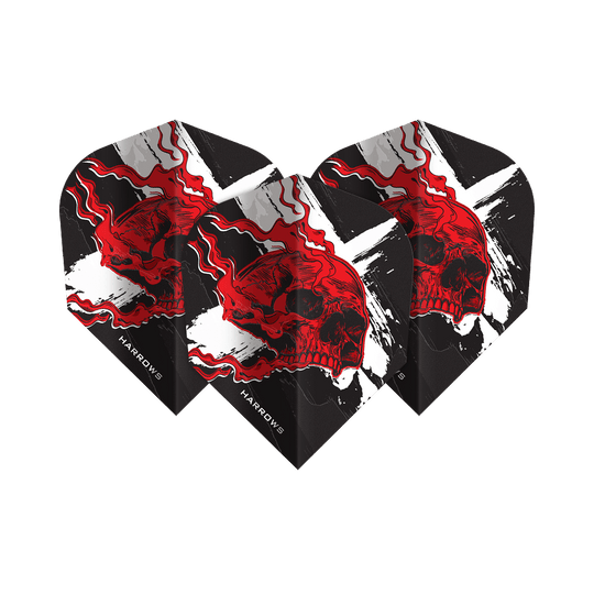 Harrow's Ryan Searle Heavy Metal No6 Flights Abgebildet sind die Harrows Ryan Searle Heavy Metal No6 Flights. Diese Flights sind für Dartpfeile konzipiert und tragen das Heavy Metal Design.