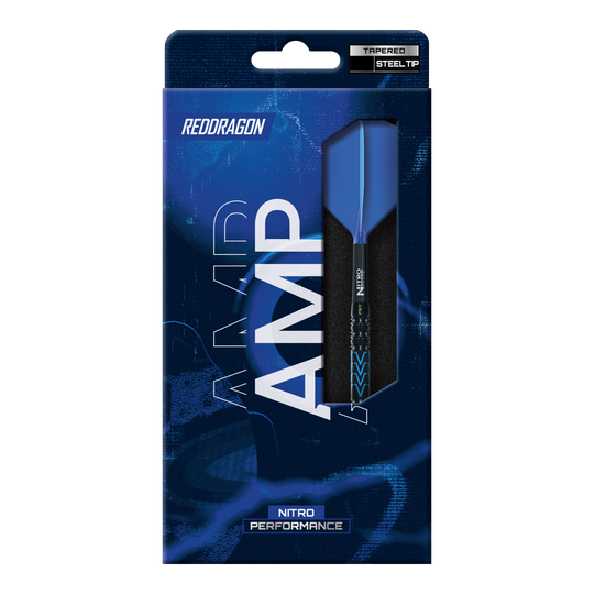 Red Dragon Amp Tapered Steel Darts Zu sehen sind die Red Dragon Amp Tapered Steeldarts. Das Bild zeigt die Darts aus einer anderen Perspektive.