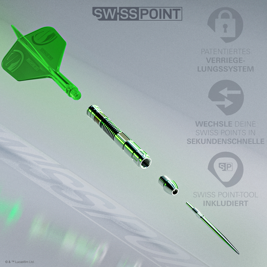 Hier ist das Produkt Target Star Wars Luke Skywalker The Jedi Knight Light Saber Limited Edition Steeldarts - 24g zu sehen. Die Darts sind eine Sonderedition und haben ein Star Wars-Design.