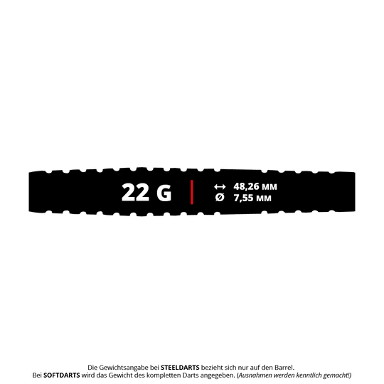 Dies ist ein Bild der Red Dragon Ascend Torpedo Softdarts mit 22g Gewicht. Die Softdarts eignen sich ideal für präzises Dartspiel.