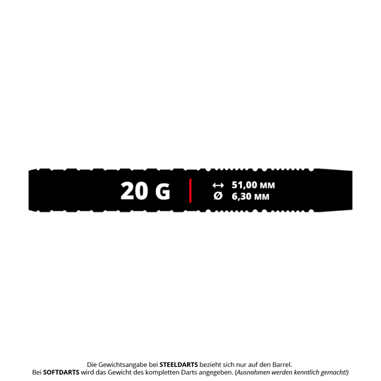 GOAT Finish Line Soft Darts - 20g Das Bild zeigt die GOAT Finish Line Tungsten Softdarts mit einem Gewicht von 20g. Die Darts sind für das Softdartspiel geeignet.