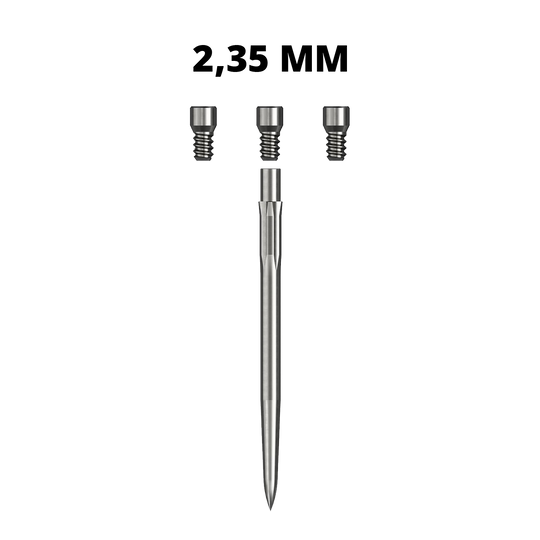Caliburn System Spigots Hier sieht man eine Caliburn Evo System Steeldartspitze Spigot mit einer Länge von 23,5 mm. Die silberne Spitze ist einzeln dargestellt.