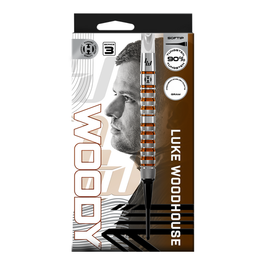 Harrow's Luke Woodhouse Series 3 Soft Darts - 18g Hier ist das Produkt Harrows Luke Woodhouse Series 3 Softdarts - 18g zu sehen. Das Foto stellt die Softdarts in der 18-Gramm-Ausführung dar.