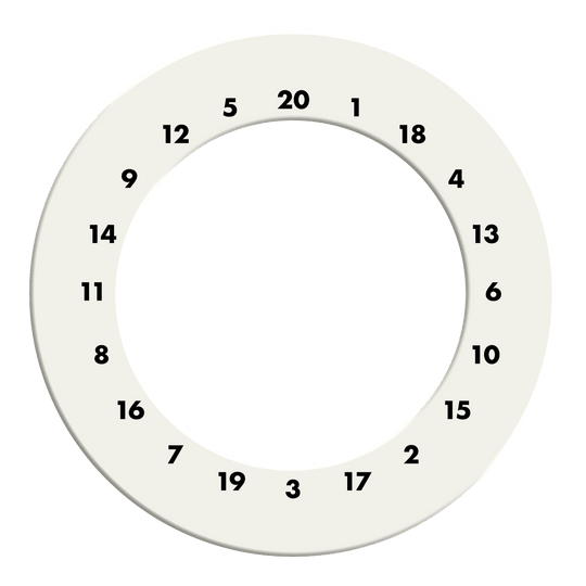 HD Numbers Dartboard Surround - Custom Colors Das Bild zeigt einen weißen Dartboard-Surround ohne Logo. Der Dateiname des Produkts ist 'DBS-HDOL-weiss_HD_Zahlen_Dartboard_Surround_Ohne_Logo_Wei_2'.