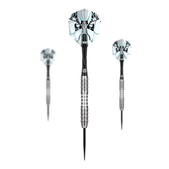 Shot AI Scorpula Steeldarts Das Bild zeigt ein Set der Shot AI Scorpula Steeldarts. Es handelt sich um professionelle Steeldarts für anspruchsvolle Spieler.