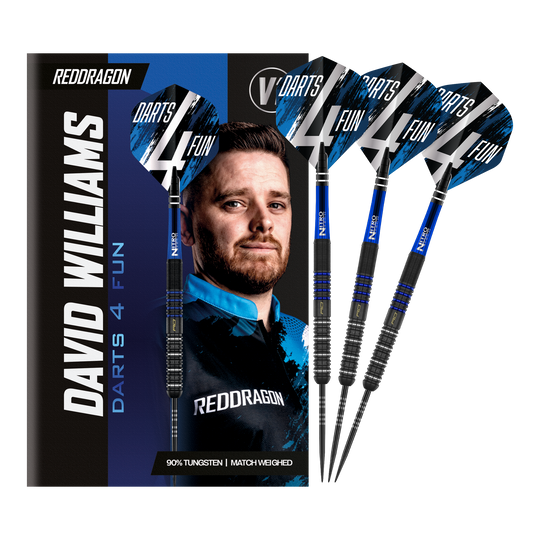 Red Dragon David Williams V1 Steeldarts - 23g wird auf dem Bild dargestellt. Diese Steeldarts sind speziell für Präzision und Leistung entworfen.