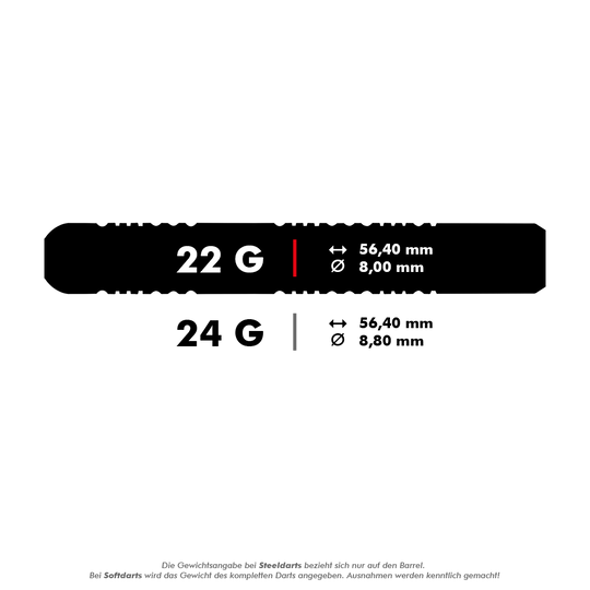 1233_Winmau_Michael_Van_Gerwen_MvG_Ambition_Steeldarts_5_22gOUXweOgPmr3LN Das Bild zeigt die Maße und Gewichte der Winmau Michael Van Gerwen MvG Ambition Steeldarts. Es gibt sie in 22 Gramm (56,40 mm Länge, 8,00 mm Durchmesser) und 24 Gramm (56,40 mm Länge, 8,80 mm Durchmesser).