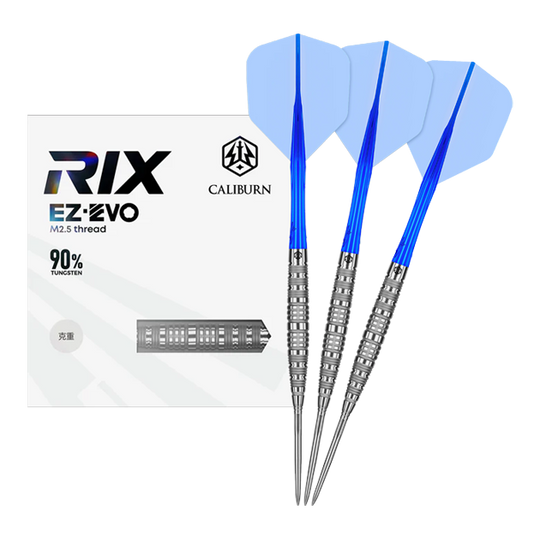 Auf dem Bild ist der Caliburn Rix EZ-EVO R6 Steeldarts vollständig dargestellt. Die Details und das Design sind gut sichtbar.