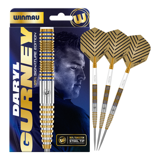 Winmau Daryl Gurney Signature Edition Steeldarts - 23g Abgebildet ist das Set Winmau Daryl Gurney Signature Edition Steeldarts - 23g. Die Pfeile zeichnen sich durch ihre hochwertige Verarbeitung aus.