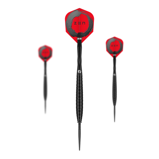 Shot ZEN Missile Turbo Point Steeldarts - 23g Das Bild zeigt die Shot ZEN Missile Turbo Point Steeldarts in der 23g-Ausführung. Es handelt sich um hochwertige Steeldarts für den professionellen Gebrauch.