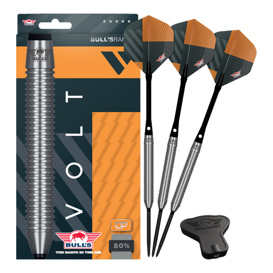 Bulls NL Volt Orange Convertible Point Steel Darts Zu sehen sind Bulls NL Volt Orange Convertible Point Steeldarts. Dargestellt ist das vollständige Darts-Set.