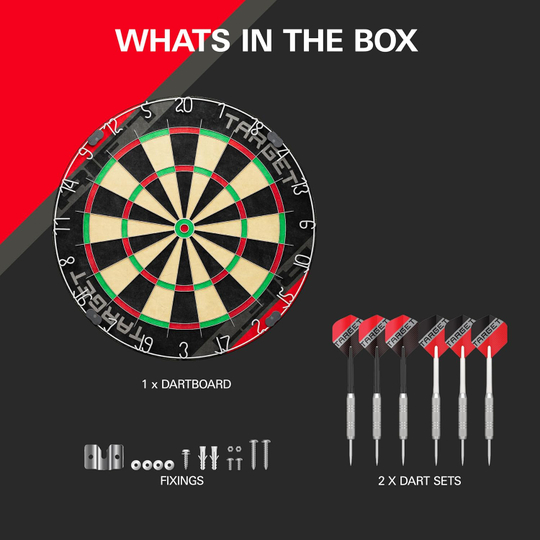 Target Rift steel dartboard set Das Foto zeigt das Target Rift Steeldartboard Set. Es ist ein komplettes Dartset mit Steeldartboard.