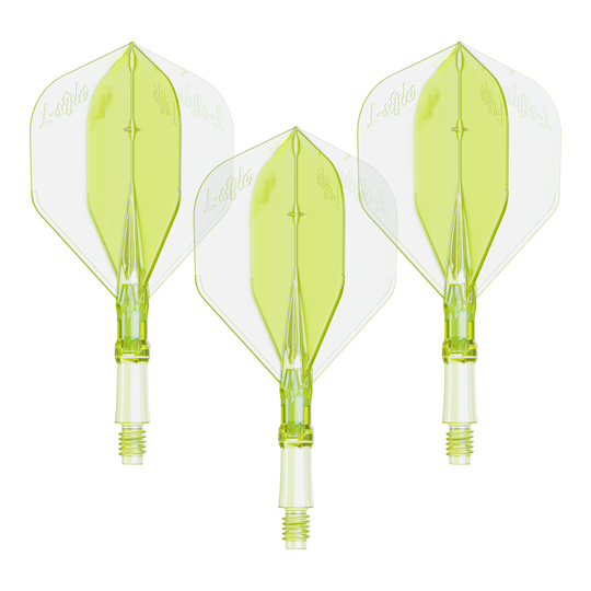 L-Style L-Sytem Flights - Neon Yellow Das Bild zeigt ein Set von Flights für Dartpfeile in Neon-Gelb, kleine Größe. Geeignet für das L-Style L-System.