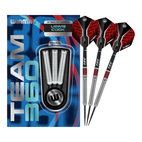 Hier sehen Sie Winmau Team 360 Lewis Cook Steeldarts - 23g. Das Produkt wird in seiner vollständigen Länge präsentiert.