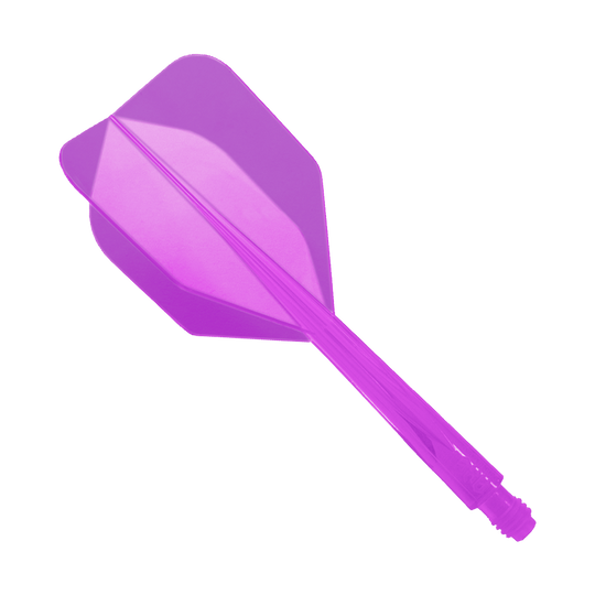 Das Bild zeigt ein lilafarbenes Dart-Flightsystem mit integriertem Schaft. Es handelt sich um das Modell "Condor Axe Purple Flight-System Small - XL - 37,5 mm".