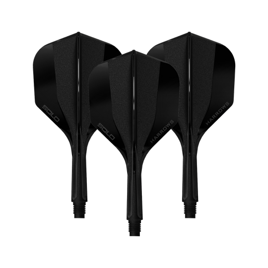 Harrows Solo No6 Flight Shaft System - Black Hier sieht man ein Harrows Solo No6 Flight Shaft System in Schwarz, 20mm, 1 Set. Das Produkt wird aus der Seitenperspektive gezeigt.