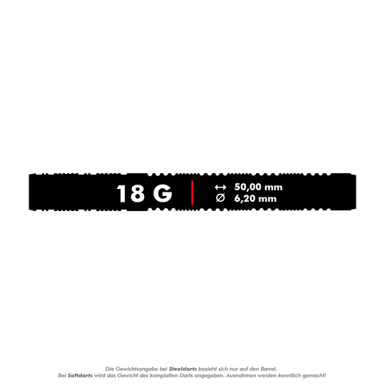 D7622_Trinidad_Jose_De_Sousa_Type_3_Softdarts_5_18g Das Bild zeigt die Produktbeschreibung der Trinidad Jose De Sousa Type 3 Softdarts mit einem Gewicht von 18 Gramm. Die Maße des Darts sind 50,00 mm Länge und 6,20 mm Durchmesser.
