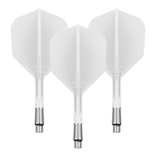 Das Bild zeigt ein Produkt mit dem Namen 410541_Target_KShift_No6_Flights_Wei_26mm_1Set. Es handelt sich vermutlich um ein Set von Dart-Flights.