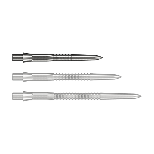 Mission Caliburn EVO dart tips GV1 - silver Das Bild zeigt Steeldartspitzen in Silber mit einer Länge von 26 mm. Einzelne Spitzen sind gut erkennbar dargestellt.