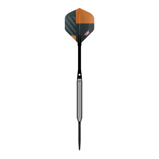 Das Bild zeigt Bulls NL Volt Orange Convertible Point Steeldarts. Zu sehen sind auffällige Darts in orangem Design.