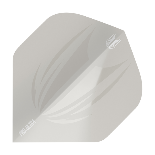 TG416_Target_ProUltra_ID_Grey_No2_Standard_Flights_1 Das Bild zeigt das Produkt "Target ProUltra ID Grey No2 Standard Flights". Es handelt sich um ein graues Dartflight mit einem dezenten Muster und dem Schriftzug "PRO.ULTRA" in der Ecke.