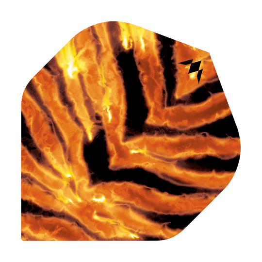 Das Bild zeigt das Produkt "Mission Solo Javan No2 Standard Flights". Das Design ist in leuchtenden Orange- und Schwarztönen gehalten und erinnert an lodernde Flammen oder ein Tiermuster.