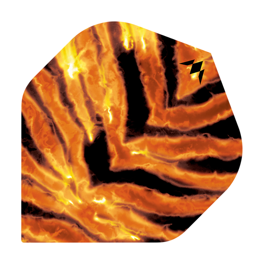 Mission Solo Javan No2 Standard Flights Das Bild zeigt das Produkt "Mission Solo Javan No2 Standard Flights". Das Design ist in leuchtenden Orange- und Schwarztönen gehalten und erinnert an lodernde Flammen oder ein Tiermuster.