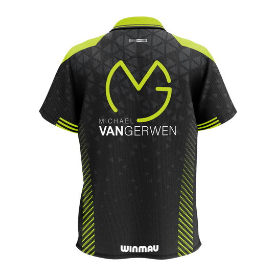 Winmau Michael Van Gerwen Stage polo shirt Das Bild zeigt das Winmau Michael Van Gerwen Stage Poloshirt. Es ist ein Poloshirt im Design von Michael Van Gerwen.